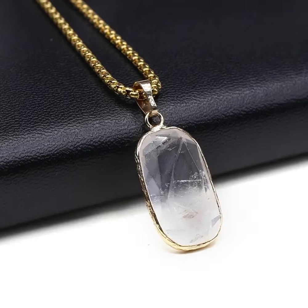 Clear Quartz Semi Precious Stone Pendant Necklace